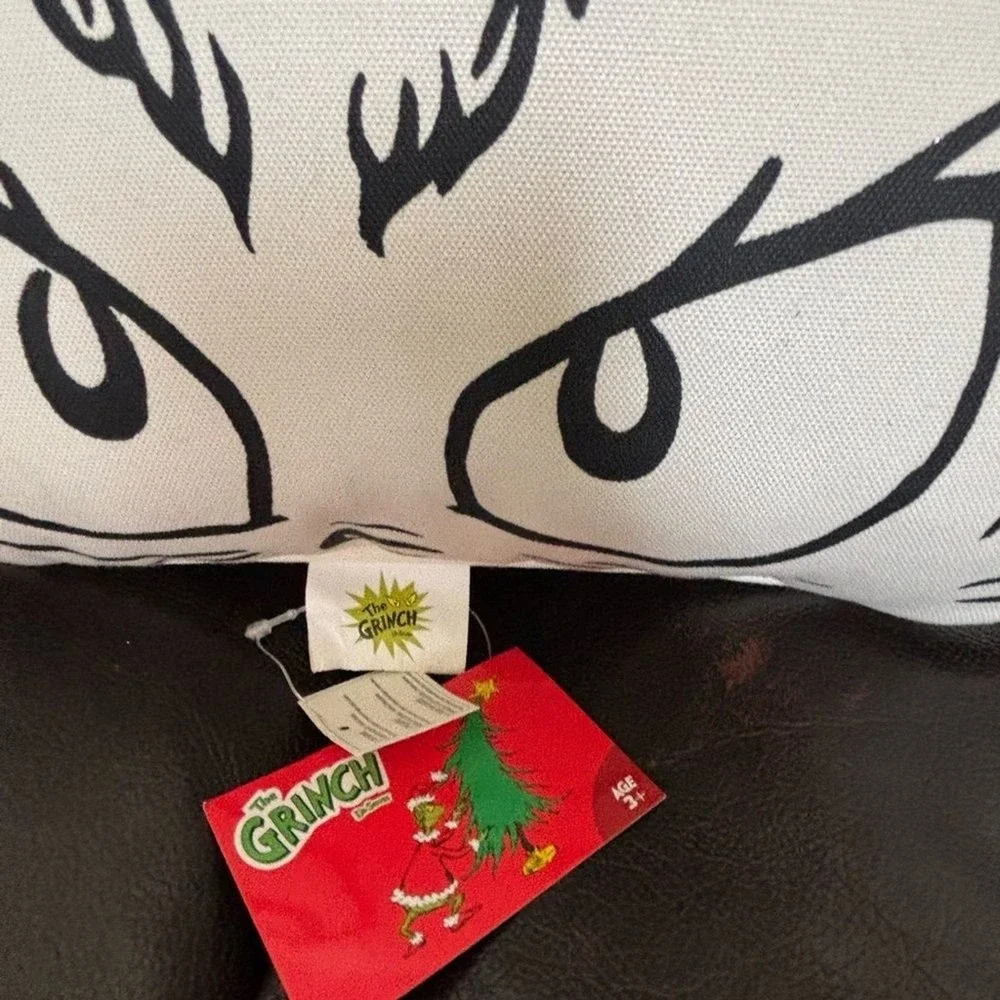 Dr. Seuss The Grinch Pillow with Red Glitter and White Santa Hat 16